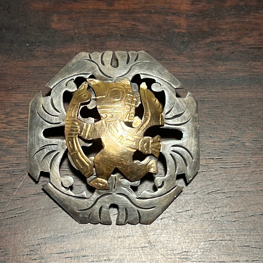 Vintage Mayan  Silver and 18kt gold  /pendant/brooch
